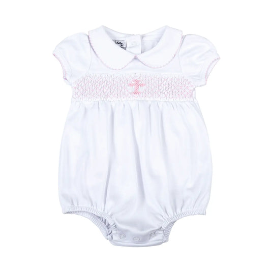 Blessed Smocked Collared Bubble - Pink