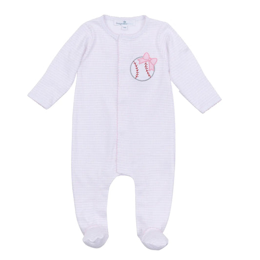 Tiny Slugger Applique Footie - Pink